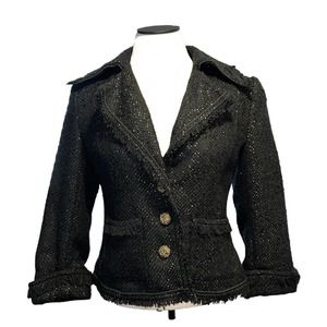 New York And Company Women's Tweed Black Gold Thread Blazer Jacket Size 4